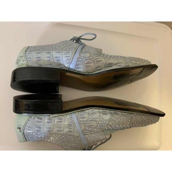 Sio Faux Crocodile Alligator Men’s Sz‎ 10 Derby Square Toe Dress Shoes Green Blu - Picture 9 of 12